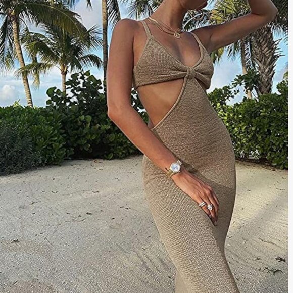 Bodycon Sexy Strappy Triangle Top Maxi Dress - Picture 3 of 15